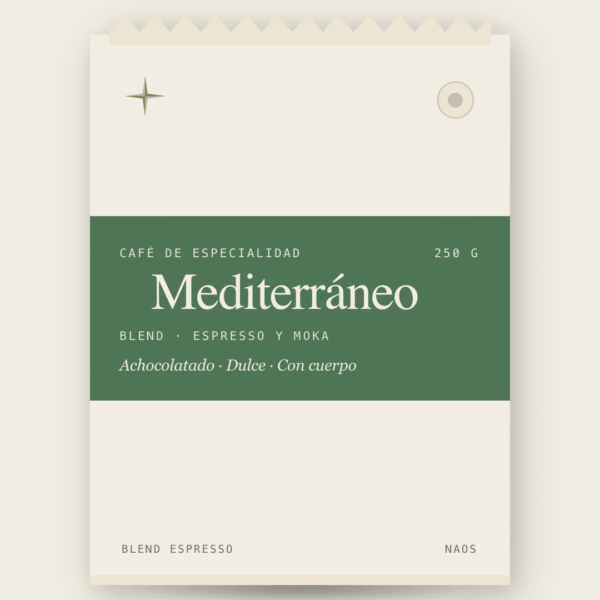Bolsa de 250 g de Mediterráneo, blend de café de especialidad para espresso y moka de Naos Coffee